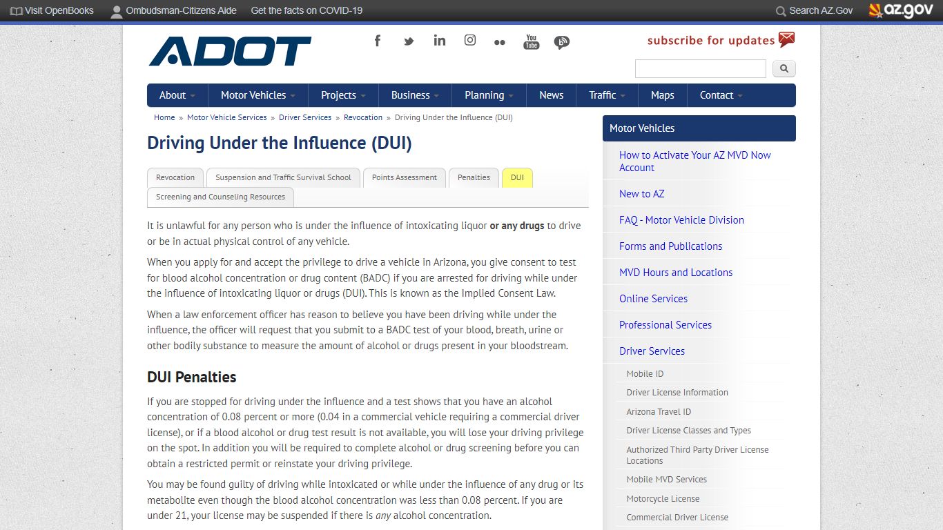 Driving Under the Influence (DUI) | ADOT - Arizona Department of ...