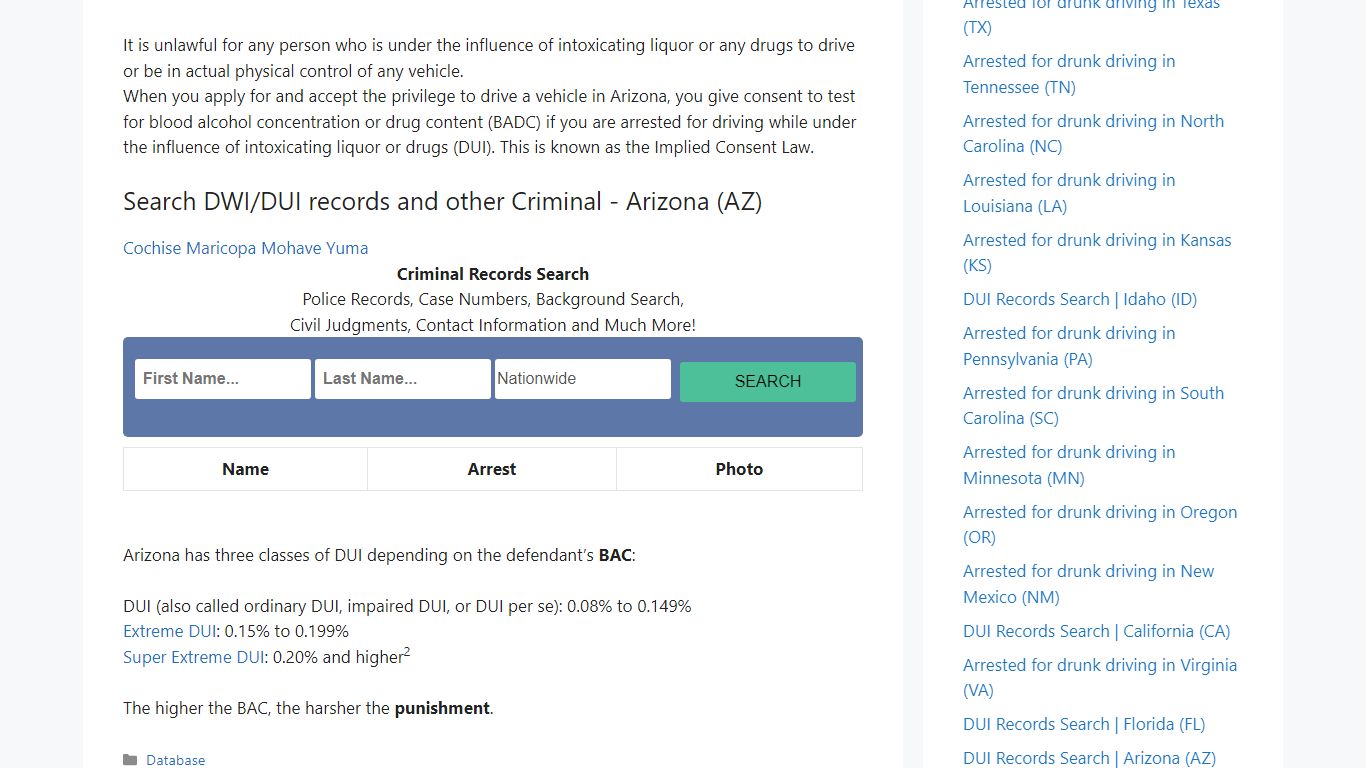 DUI Records Search | Arizona (AZ) – Drunk Drivers